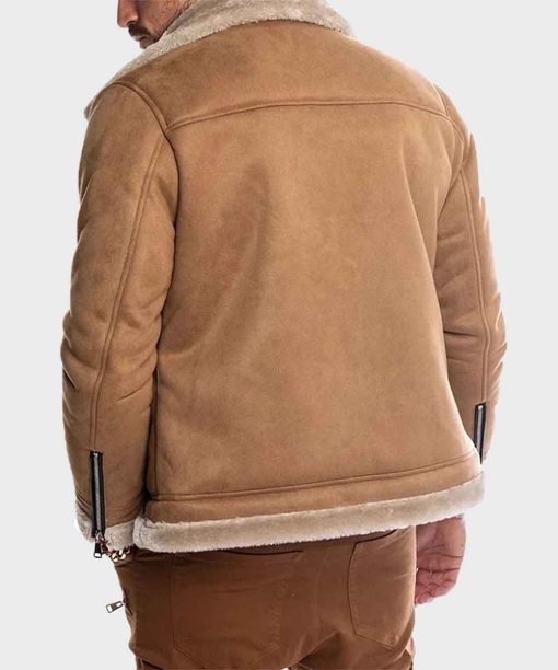 Mens Faux Shearling Suede Winter Brown Leather Jacket
