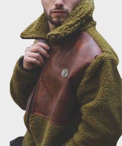 Green Winter Leather Shearling Jacket for Mens