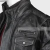 Stand Up Collar Mens Black Leather Jacket