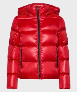 Mens Parachute Red Puffer Jacket with Hood