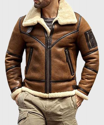 Mens Sheepskin Leather B3 Flight Aviator Winter Shearling Jacket