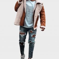 Brown Leather Winter Shearling Jacket for Mens