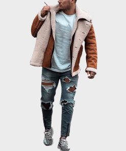 Brown Leather Winter Shearling Jacket for Mens