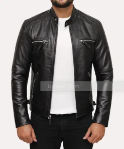 Mens Black Cafe Racer Leather Jacket