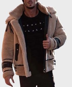 Mens Style Brown Zipper Shearling Winter Leather Jacket