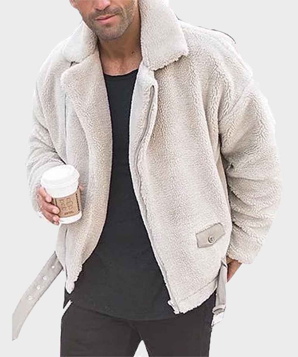 Mens Style White Shearling Winter Jacket - Danezon