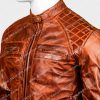 Mens Cafe Racer Quilted Shoulder Distressed Leather Jacket