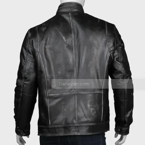Zipper Pocket Black Leather Jacket for Mens Outfits