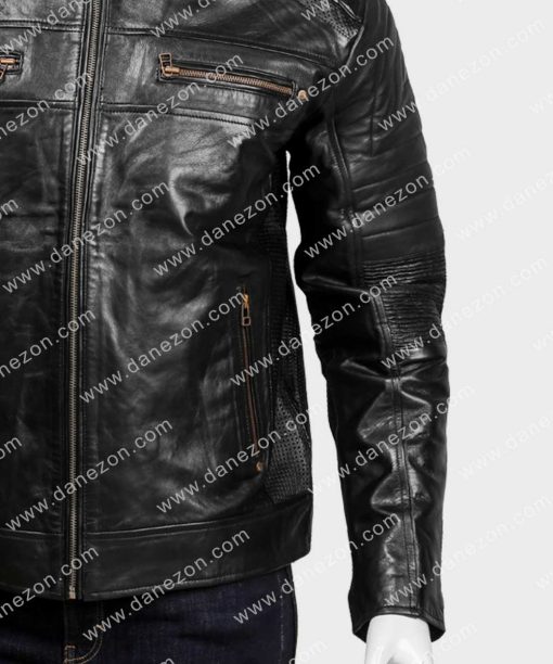 Mens Black Cafe Racer Real Leather Jacket