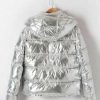 Silver Down Metallic Puffer Jacket with Hood