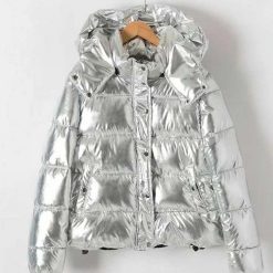 Metallic Puffer Silver Jacket with Hood