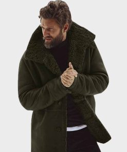 Mens Sheepskin Shearling Green Winter Leather Jacket
