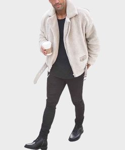 Mens Style White Shearling Winter Jacket