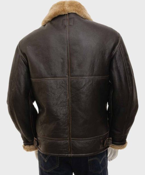 Mens Brown Leather Jacket with Shearling Collar