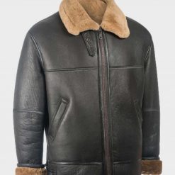 Mens Sheepskin Shearling Black Leather B3 Jacket