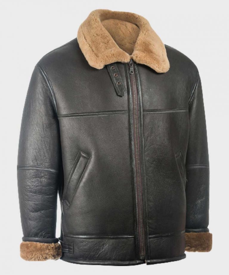 Mens Aviator Black Shearling Sheepskin B3 Leather Jacket