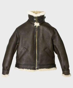 Womens Brown Aviator Leather Shearling Jacket