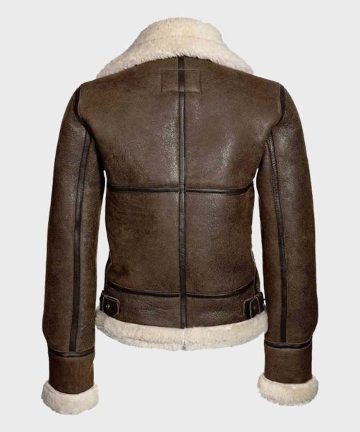 Aviator Brown Distressed Shearling Leather Jacket for Winter