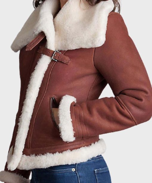 Asymmetric Brown Sheepskin Leather Jacket