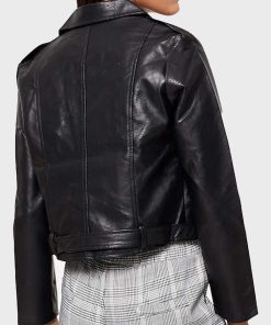 Womens Black Biker Zipper Leather Jacket