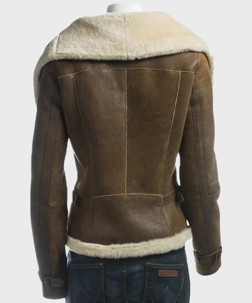 Womens Brown Fur Collar Leather Jacket