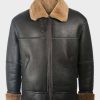 Black Shearling Sheepskin Leather B3 Jacket for Mens