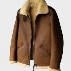 Brown Shearling Mens Aviator Leather Jacket