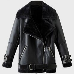 Black Shearling Leather Mens Winter Jacket