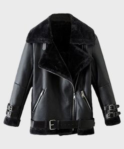 Black Shearling Leather Mens Winter Jacket