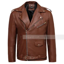 Brown Leather Motorcycle Jacket Men