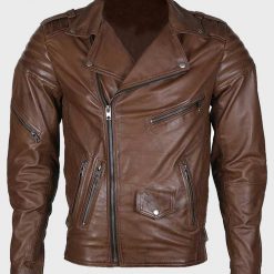 Brown Classic Motorcycle Style Leather Jacket for Mens