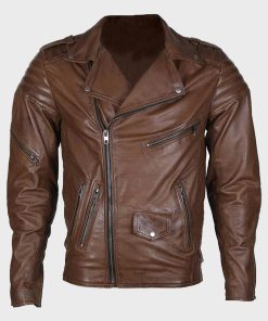Brown Classic Motorcycle Style Leather Jacket for Mens