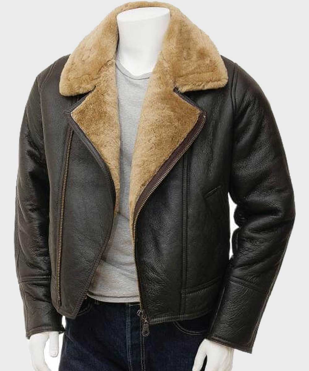 Mens Brown Shearling Leather Jacket | Aviator Brown Shearling Jacket