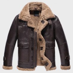 Dark Brown Fur Sheepskin Mens Shearling Leather Jacket