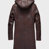 Mens Brown Shearling Hooded Leather Coat
