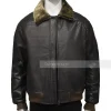 Black Bomber Faux Collar Leather Jacket