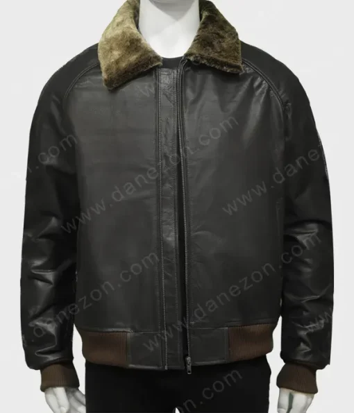 Mens Black Bomber Jacket with Fur Collar
