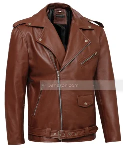 Mens Motorcycle Brown Leather Jacket