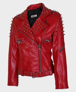 Motorcycle Studded Red Jacket with Sprikes