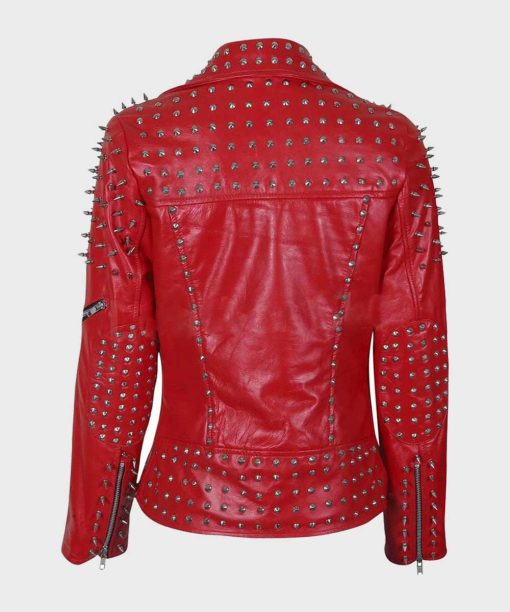 Mens Motorcycle Leather Red Studded Jacket