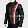 Red and White Striped Leather Jacket for Mens