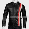 black leather red and white striped leather jacket