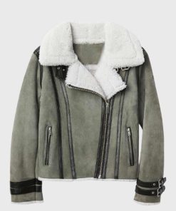 Mens Grey Sheepskin Leather Shearling Jacket