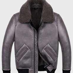 Grey Shearling B2 Sheepskin Leather Jacket for Mens
