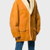 Womens Mustard Suede Leather Mid-Length Coat