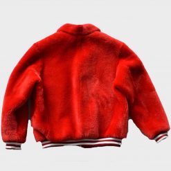Red Shearling Sheep Varsity Jacket