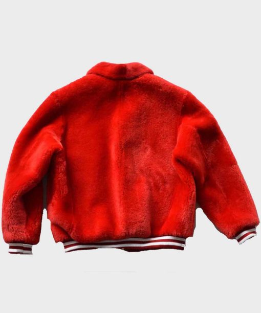 Red Shearling Sheep Varsity Jacket