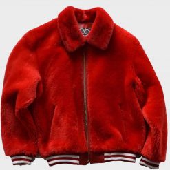 Red Winter Shearling Varsity Jacket