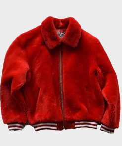 Red Winter Shearling Varsity Jacket