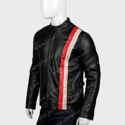 Black Biker Mens Red and White Striped Leather Jacket